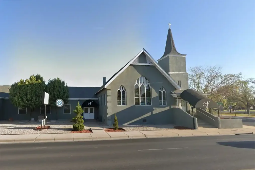 Front entrance to a Belen funeral home, welcoming families with care.