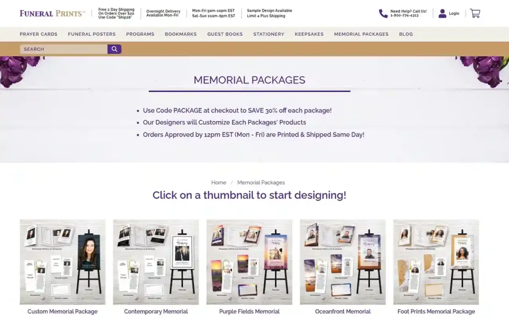 Funeral Prints coupon code page with discounts and promotions for memorial products.